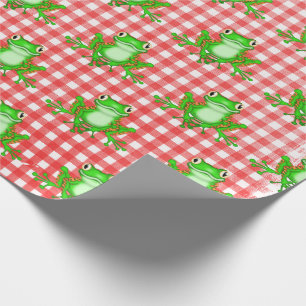 Papel De Regalo Ranas verdes en Red Gingham