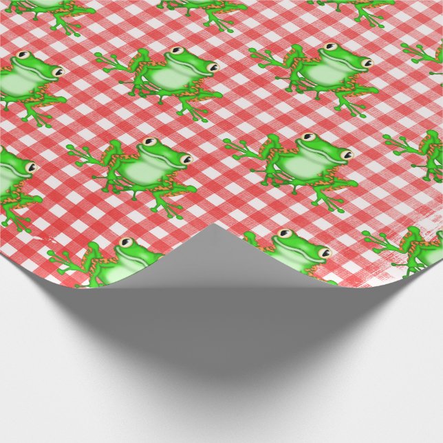 Papel De Regalo Ranas verdes en Red Gingham (Esquina)