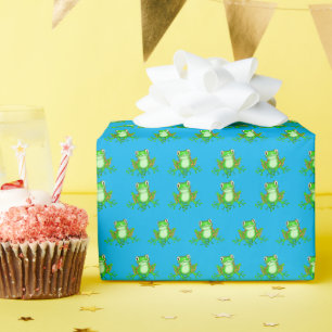 Papel De Regalo ranas verdes sobre azul acuático