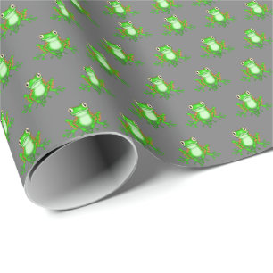 Papel De Regalo Ranas Verdes Sobre Gris