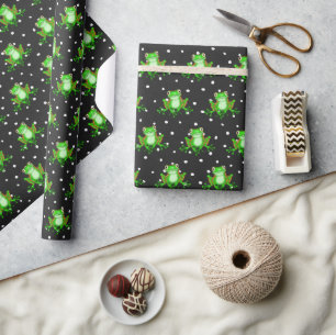 Papel De Regalo Ranas Verdes Sobre Lunares
