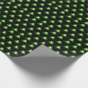 Papel De Regalo ranas verdes sobre negro