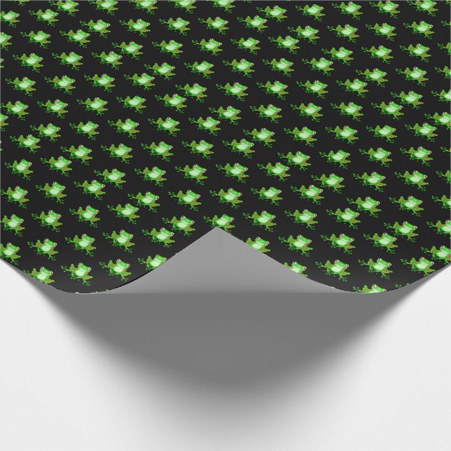 Papel De Regalo ranas verdes sobre negro (Esquina)