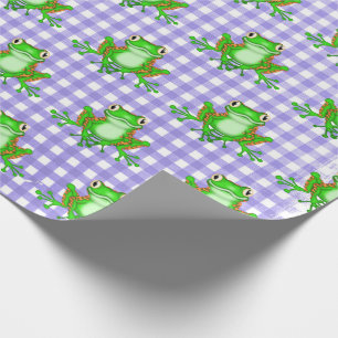 Papel De Regalo Ranas verdes sobre Purple Gingham