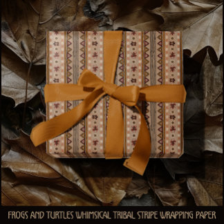 Papel De Regalo Ranas y Tortugas Franja Tribal Caprichosa