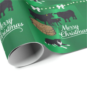 Papel De Regalo Rancho De Granja Ganado De Angus Negros Y Navidade