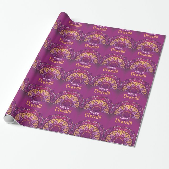 Papel De Regalo Rangoli ornamental púrpura del diwali feliz (Desenrollado)