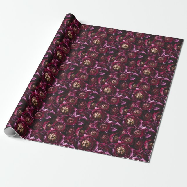 Papel De Regalo Ranunculus morado oscuro, floreciente acercamiento (Desenrollado)