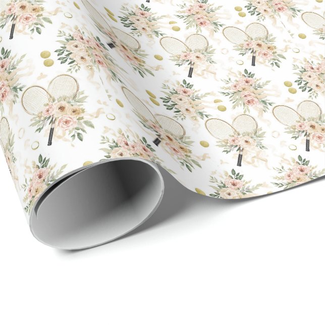 Papel De Regalo Raqueta de Tenis con Floral  (Esquina del rollo)