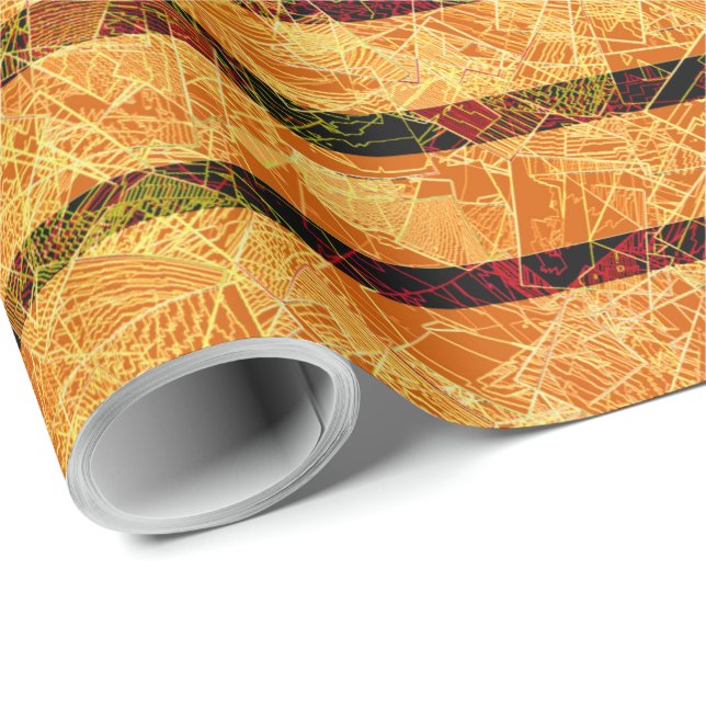 Papel De Regalo Raras rayas naranjas y pequeños cuadrados raspados (Esquina del rollo)