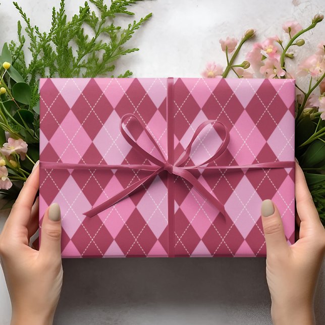 Papel De Regalo Raspberry Girly y Pink grandes niños de patrones d (Elegant & Modern Wrapping Paper for Her. Trendy Raspberry and Pink Diamond Pattern with Dotted Lines)