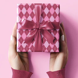 Papel De Regalo Raspberry Girona y Patrón Argyle Pequeño Rosa