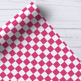 Papel De Regalo Raspberry Pink and White Checkerboard Pattern