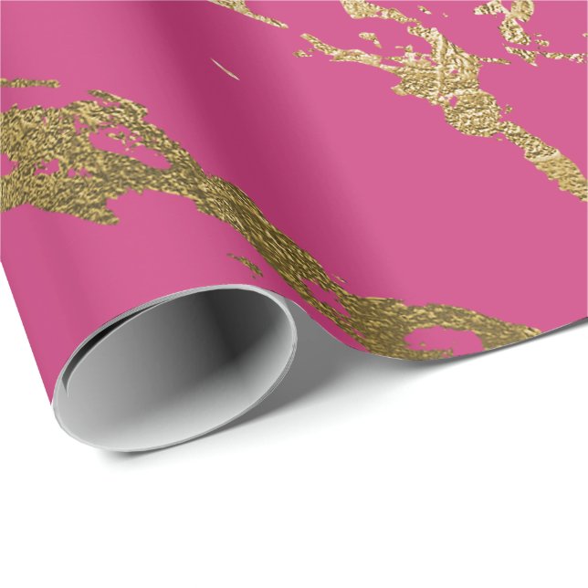 Papel De Regalo Raspberry Rubin Oro Rosa Mármol Brillante Glante (Esquina del rollo)