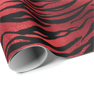 Papel De Regalo Raspberry Ruby Black Tiger Animal Red Metallic