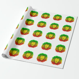 Papel De Regalo Rasta cabeza de león rojo dibujo verde amarillo Ja