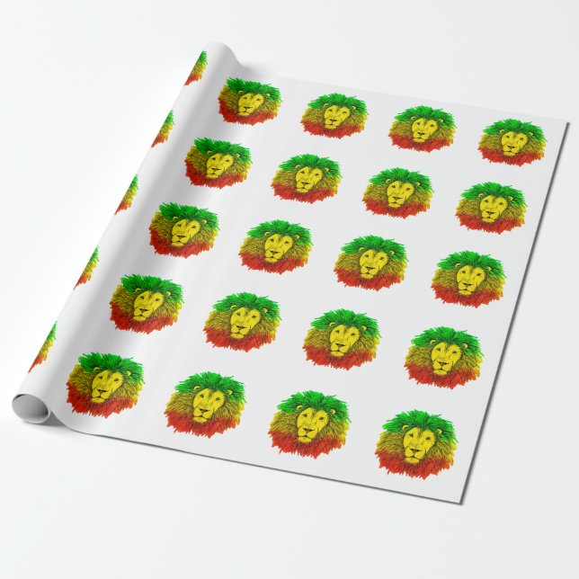 Papel De Regalo Rasta cabeza de león rojo dibujo verde amarillo Ja (Desenrollado)