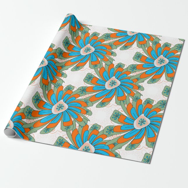 Papel De Regalo Raster floral con flores abstractas. Abstr (Desenrollado)
