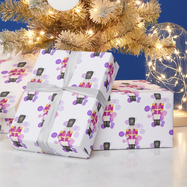 Papel De Regalo Rastreador de Navidades morado y rosado tradiciona (Vacaciones)