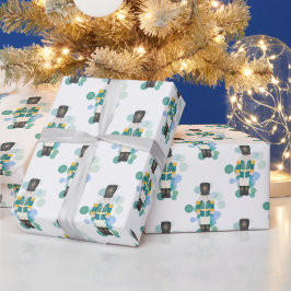 Papel De Regalo Rastreador de Navidades tradicionales azules y ver