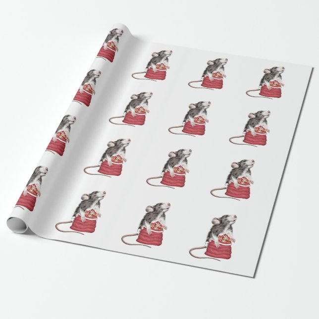 Papel De Regalo Rata de Navidades festivos (Desenrollado)