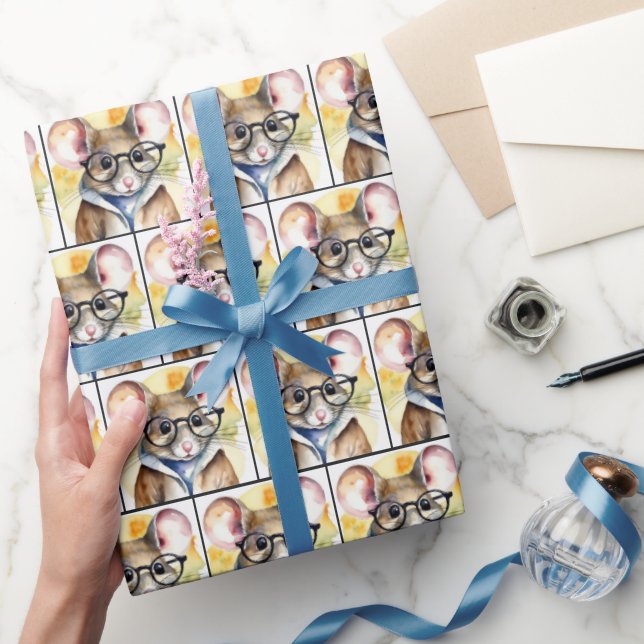 Papel De Regalo Ratón acuarela con anteojos (Regalar)