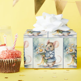 Papel De Regalo Ratón acuarela con Bouquet de margarita