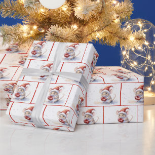 Papel De Regalo Ratón acuarela en copos de nieve