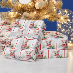 Papel De Regalo Ratón acuarela en copos de nieve