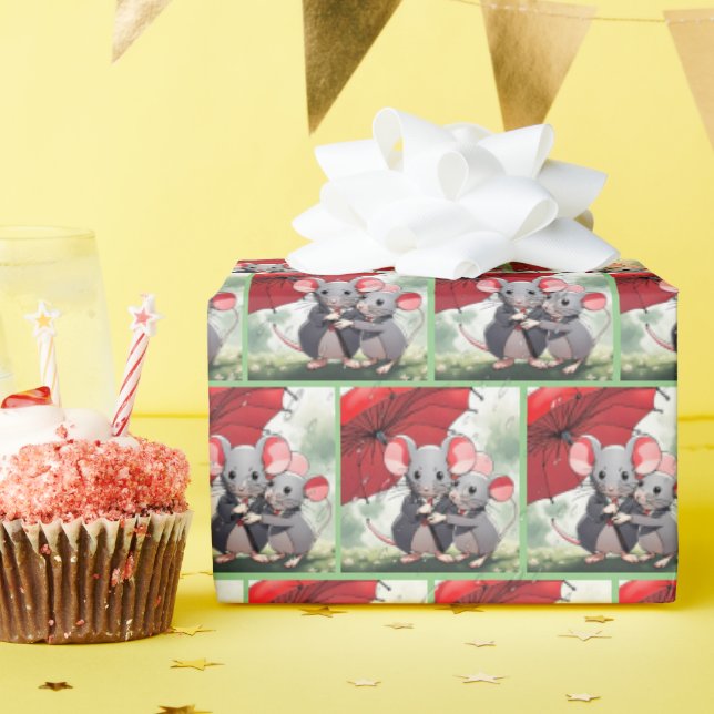 Papel De Regalo Ratón bajo un paraguas rojo (Fiesta de cumpleaños )