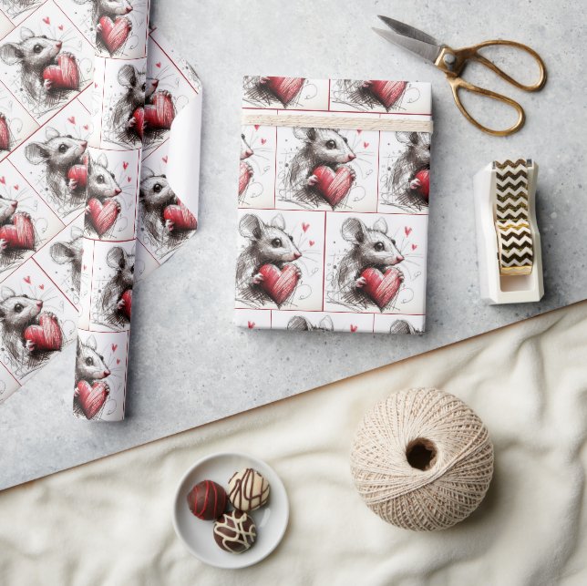 Papel De Regalo Ratón con un esbozo del corazón rojo (Artesanía)