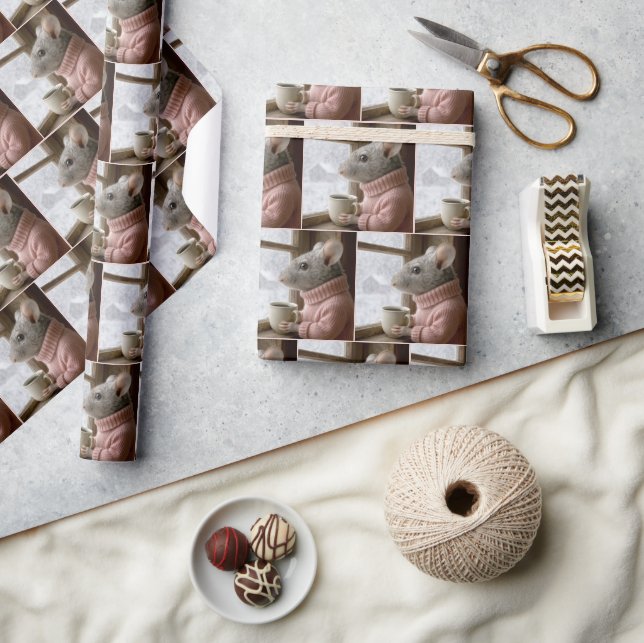 Papel De Regalo Ratón Con una Taza de Café (Artesanía)