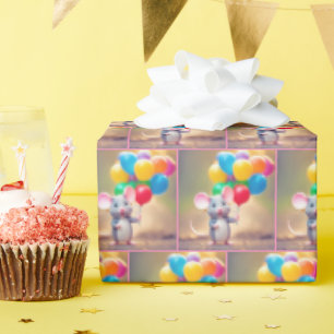 Papel De Regalo Ratón de cumpleaños con globos