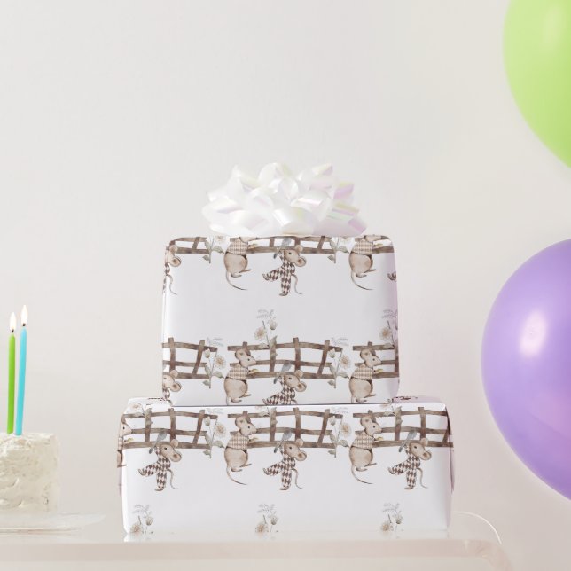 Papel De Regalo Ratón dulce argyle con cuchara, cerca, ratón (Regalos de fiesta)