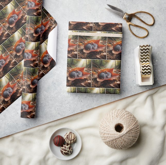 Papel De Regalo Ratón durmiendo en una hoja de arce (Artesanía)