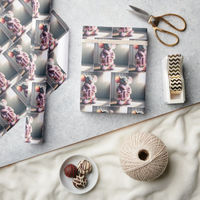 Papel De Regalo Ratón en un robot rosa con zapatillas (Artesanía)