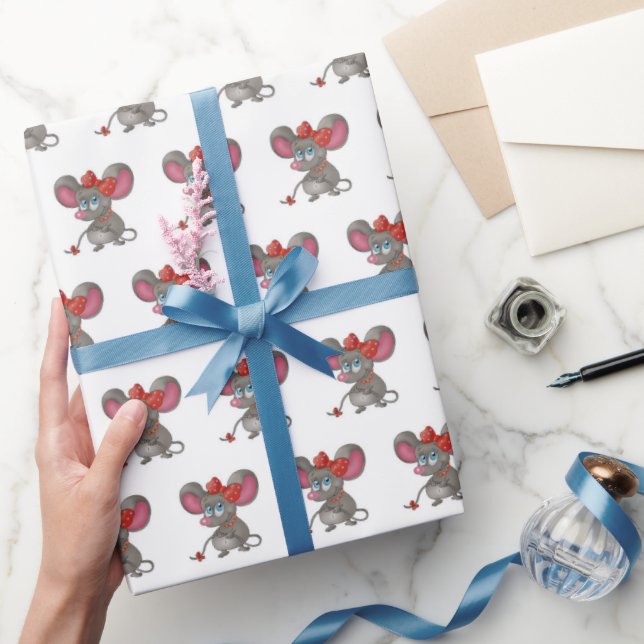 Papel De Regalo Ratón Girona En Blanco (Regalar)
