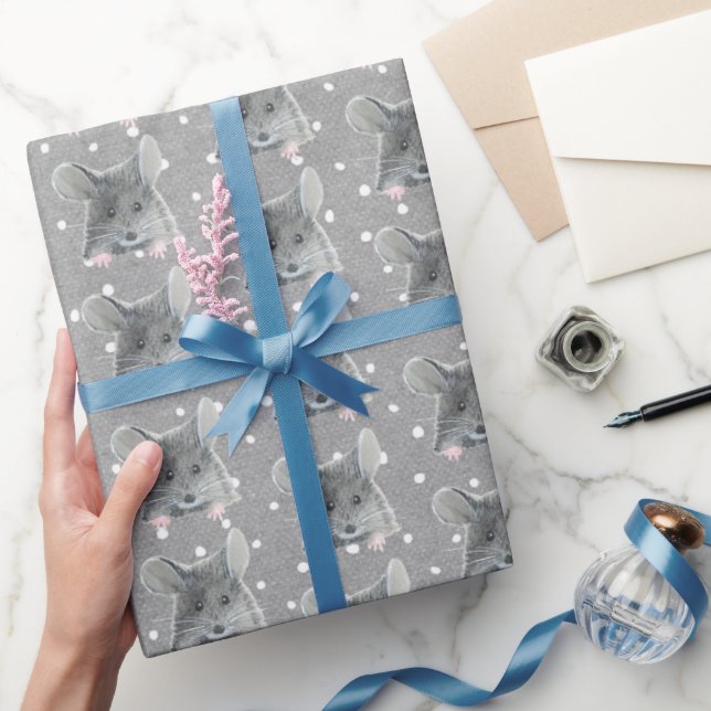 Papel De Regalo Ratón gris sobre puntos de polka (Regalar)