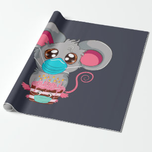 Papel De Regalo Ratón kawaii con máscara facial con pastel