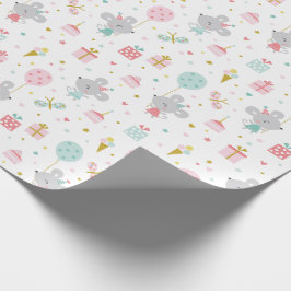 Papel De Regalo Ratón lindo de cumpleaños con regalos y torta blan