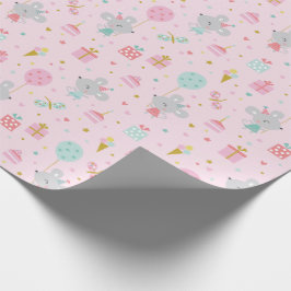 Papel De Regalo Ratón lindo de cumpleaños con regalos y torta rosa