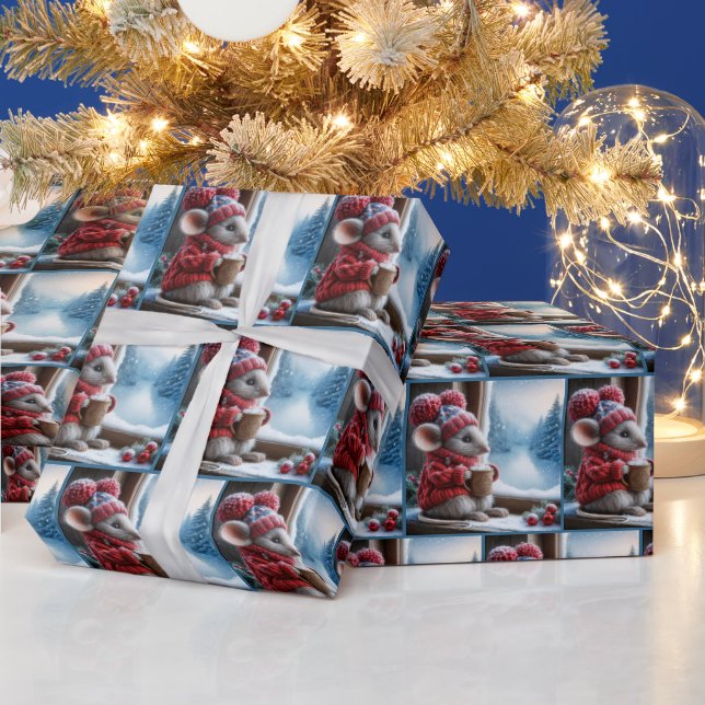 Papel De Regalo Ratón navidad con cacao caliente (Vacaciones)