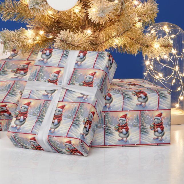 Papel De Regalo Ratón navidad con ornamento (Vacaciones)
