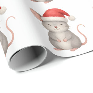 Papel De Regalo Ratón Navideño Adorable con Gorro de Santa