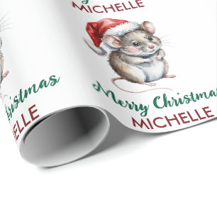 Papel De Regalo Ratón Personalizado de Moda con Gorro de Santa Nav