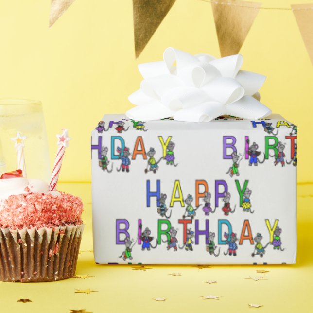 Papel De Regalo Ratones de cumpleaños en gris (Fiesta de cumpleaños )