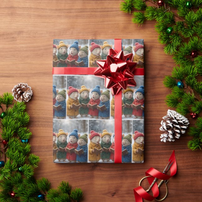 Papel De Regalo Ratones De Navidad Cantando En La Nieve (Regalo de vacaciones)