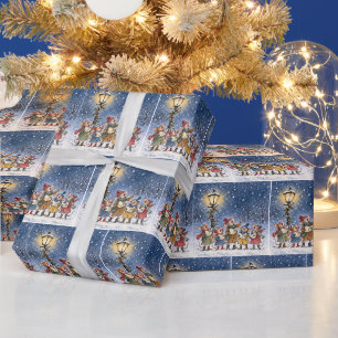 Papel De Regalo Ratones de Navidad cantando villancicos en copos d