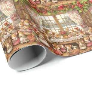 Papel De Regalo Ratones familiares en Navidad