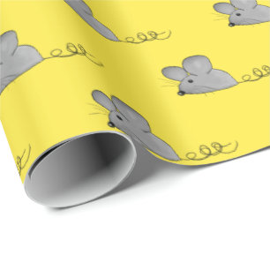 Papel De Regalo ratones grises en amarillo